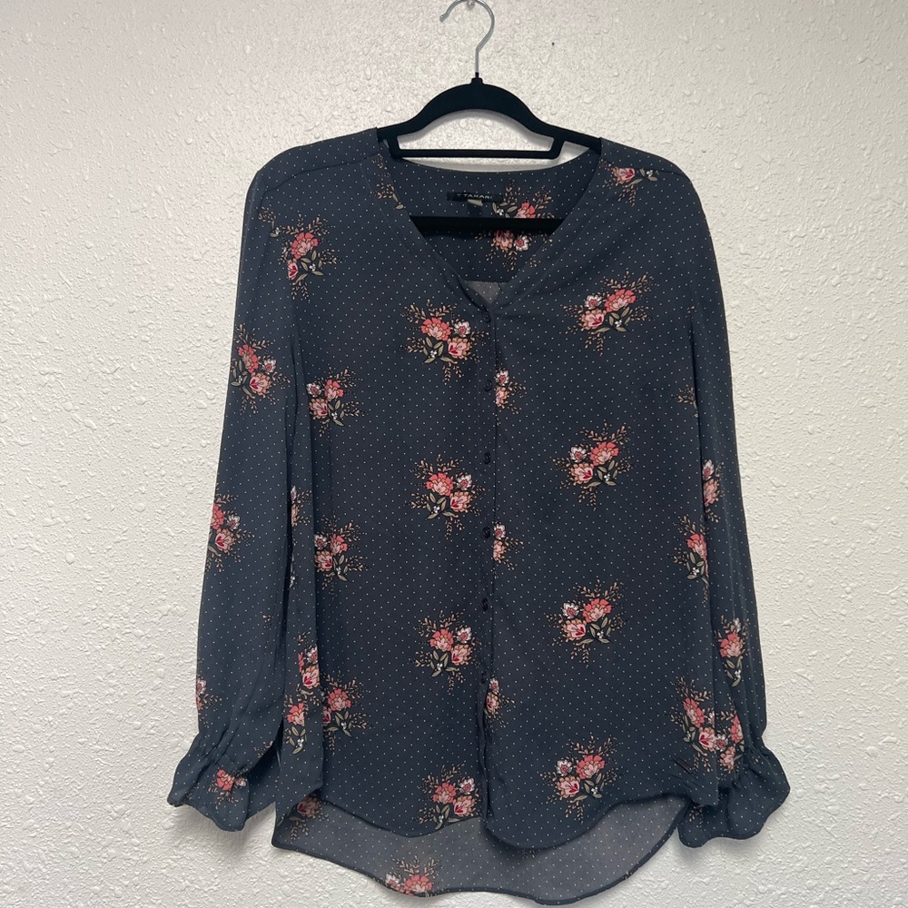 Chic Floral Women's Blouse - Navy